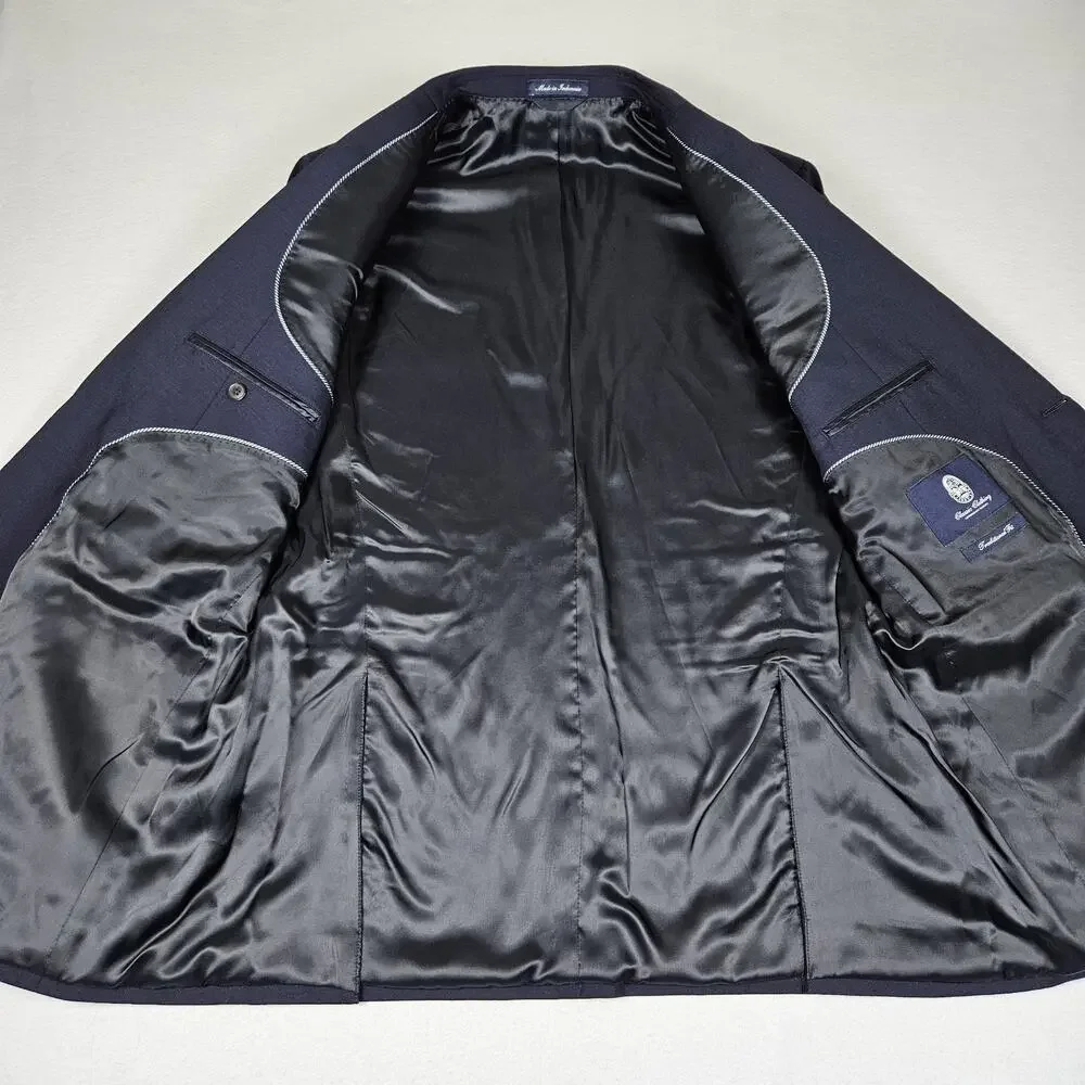 Lands End Stretch Blazer Mens 44L Year Rounder Traditional Fit Navy Wool Jacket